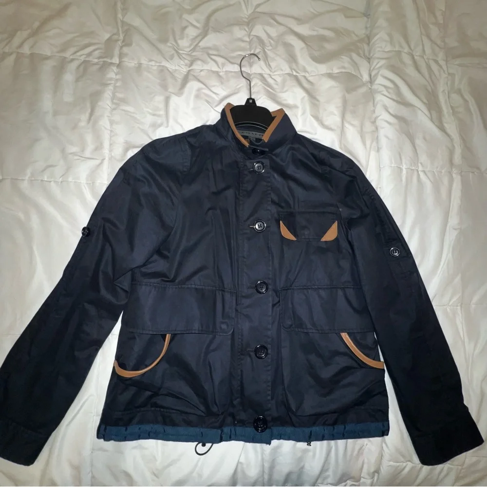 Coach New York Navy Rain Jacket with genuine leather trimming | women’s small - Picture 3 of 10